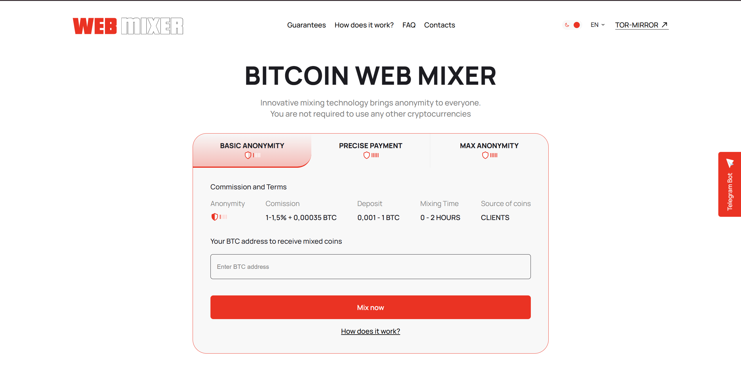 WebMixer — classic no-logs Bitcoin mixer and crypto blender